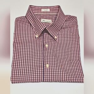Peter Millar Mens Size XL Pink/Purple Plaid Button Down Short Sleeve Shi…